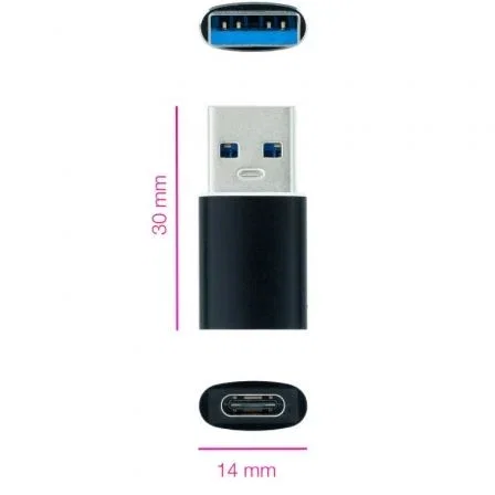 NANO CABLE Adaptador USB-A Macho a USB-C Hembra Negro 3.1 NANO CABLE Adaptador USB-A Macho a USB-C Hembra Negro 3.1